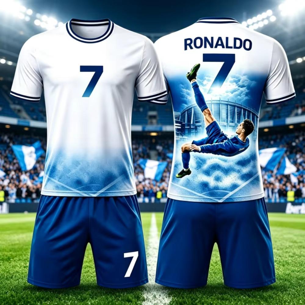 2026 Summer New Hot Selling Fashion Ronaldo Football Jersey Sports Short Sleeved T-shirt and Shorts Set Soft Family Kids Tees