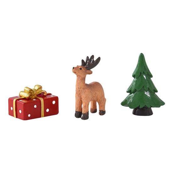 Christmas Home Decor Souvenirs 3 Pcs Miniature Figurines, Mini Resin Santa Tree Elk Gift Figurines for Village Box Figures Micro Landscape,