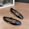 Retro flat-soled small square head shoes autumn new buckle small leather shoes women's temperament single shoes