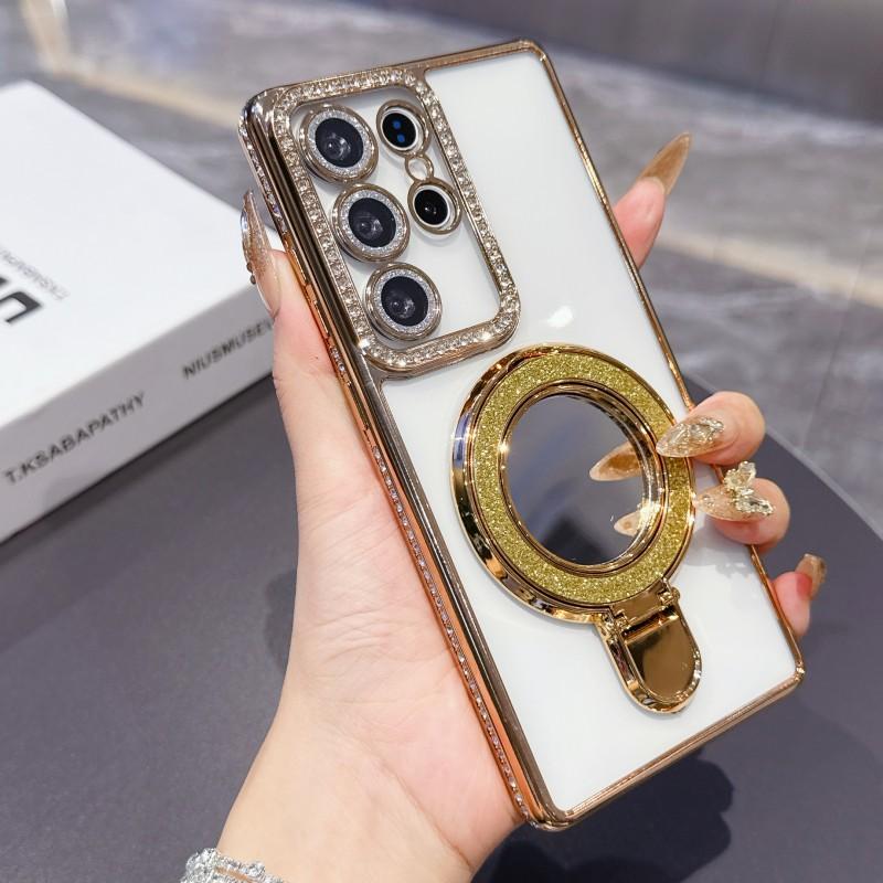 

Case For Samsung Galaxy S25 Edge S22 S23 Plus S24 Ultra S21 S20 FE Diamond Glitter Mirror Stand Holder Shockproof Cover Galaxy S25