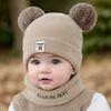 Baby Winter Hat & Scarf Set - Warm Knit Beanie with Pom Pom & Number Embroidery Soft Ear Flap Cap for Boys Girls Outdoor