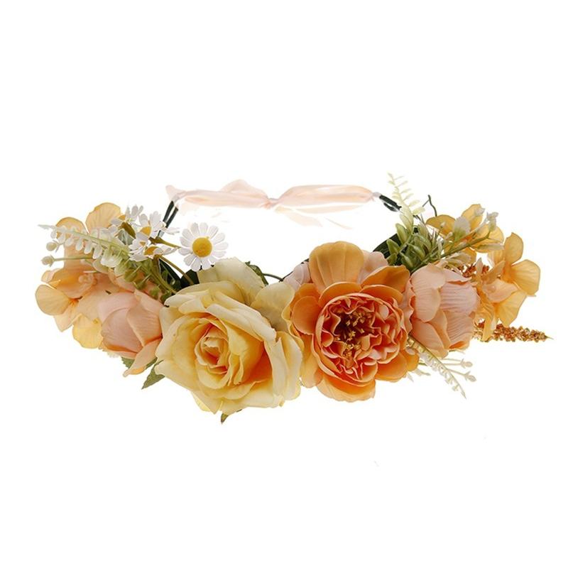 Bride Flower Headband Floral Garland Headpiece Bohemian Flower Crown Headband Boho Bridal Flower Wreath Hair Hoop