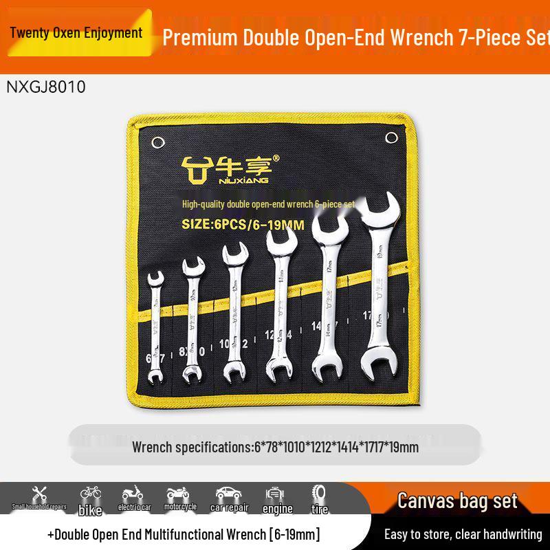 10-Piece Double-Head Wrench Set - Chrome Vanadium Steel for Automotive Repair
