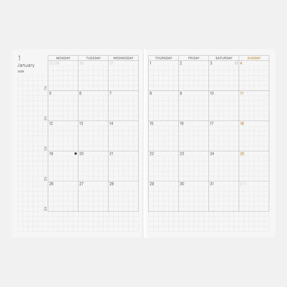 Hobonichi Notizbuch 2026 Hauptteil Planer [A6 1 Tag 1 Seite Englisch Januar Montag Start] A6 Planer Englisch