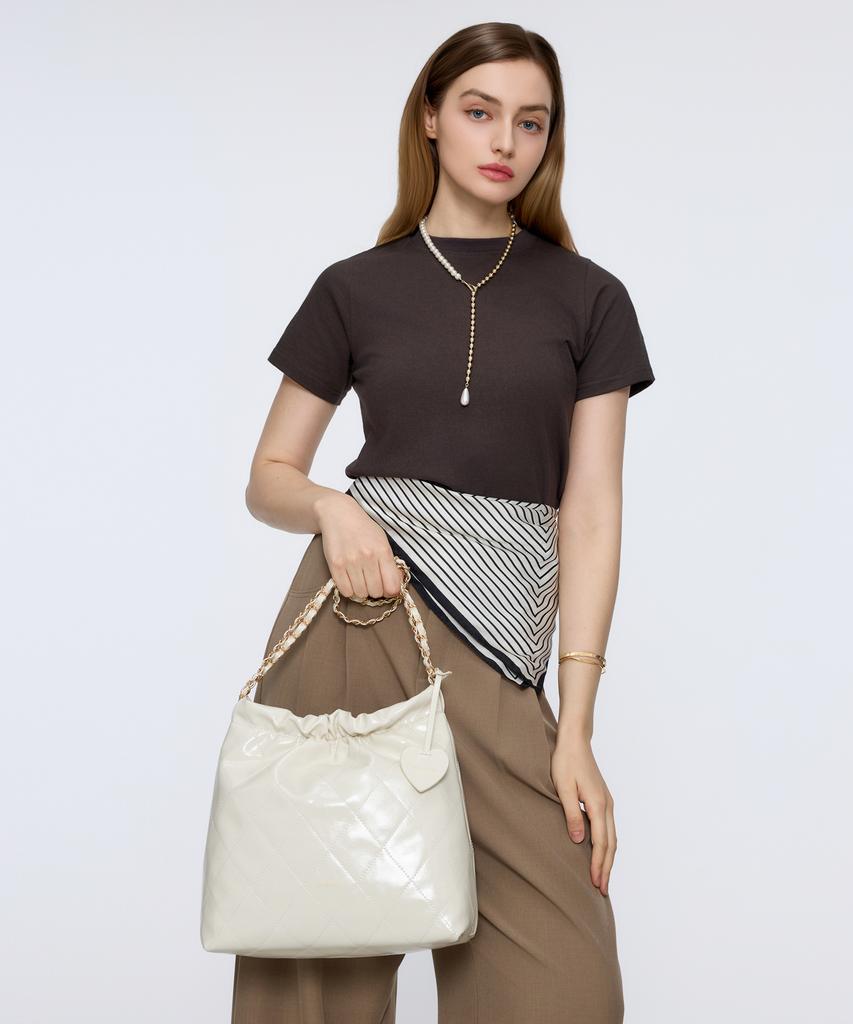 Studio Saera Feminine Quilted 2-Way Chain Shoulder Bag H24H1023 Ivory