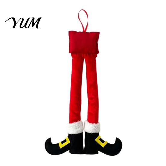 Holiday Theme Hanging Pendant Christmas Elf Legs, Santa Legs Ornaments, Plush Stuffed Xmas Car Pendant, Gift for Lovers Fun Decor Mirror, Door Handle,