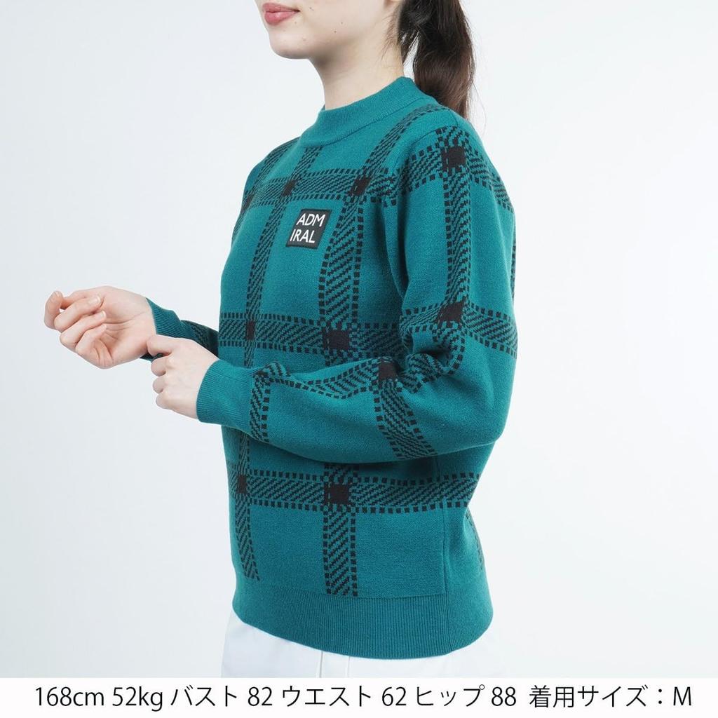 Admiral Golf ADLA287 Women's Windpane High Neck Knit Sweater, Blue-Green, Size L