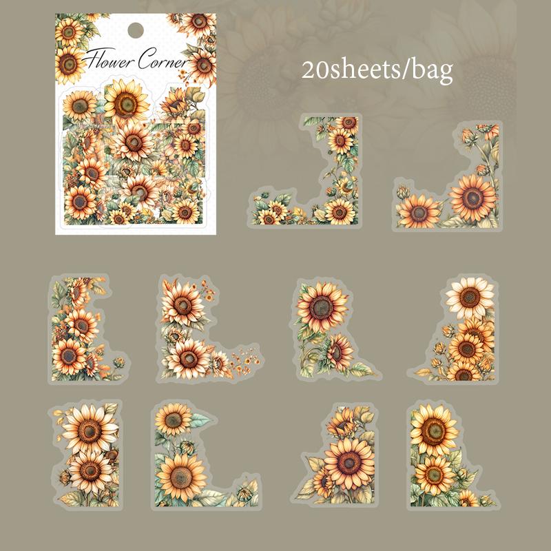 

20 Sheets/Bag Sticker Pack Floral Edge PET Stickers For Handbook Stationery DIY & Scrapbooking Phone Case Diary Decoration