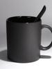 Large European-Style Matte Black Ceramic Mug with Spoon