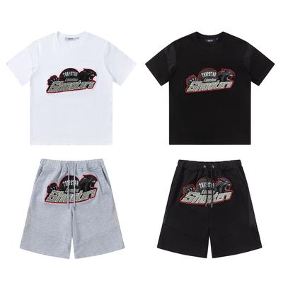 Rote und schwarze Tigerkopf-Stickerei Trend Street Locker Paar Kurzarm-Shorts Set Tide