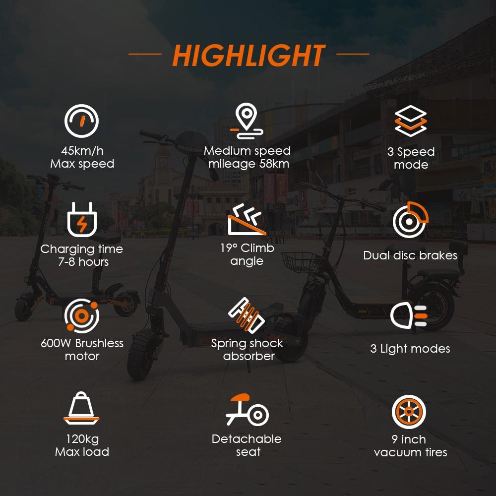 KuKirin G2 Pro Electric Scooter 2024 Version, 600W Brushless Motor, 48V 15.6AH Battery, 9-inch Rubber Vacuum Tires, 45km/h Max Speed