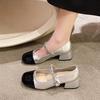 Xiaoxiangfeng Mary Jane Shoes French Square Head High Heels Fairy Style Small Leather Shoes Pearl Patent Leather Thick Heel Shallow Mouth Single Shoes