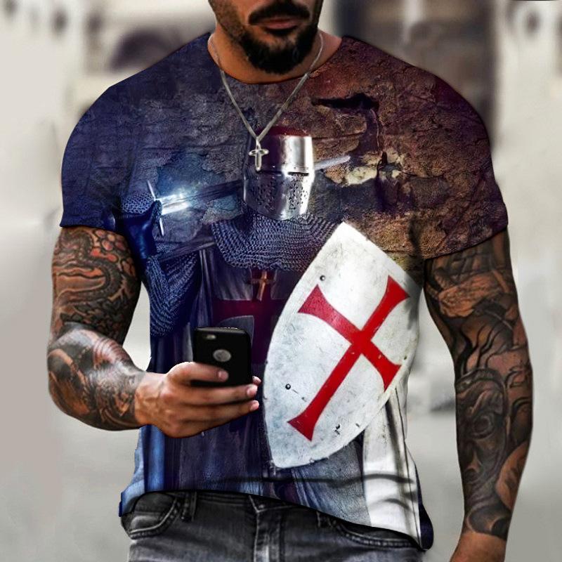 Templar Skull 3D Digital Printed Men's Personalized Round Neck Short Sleeved T-shirt