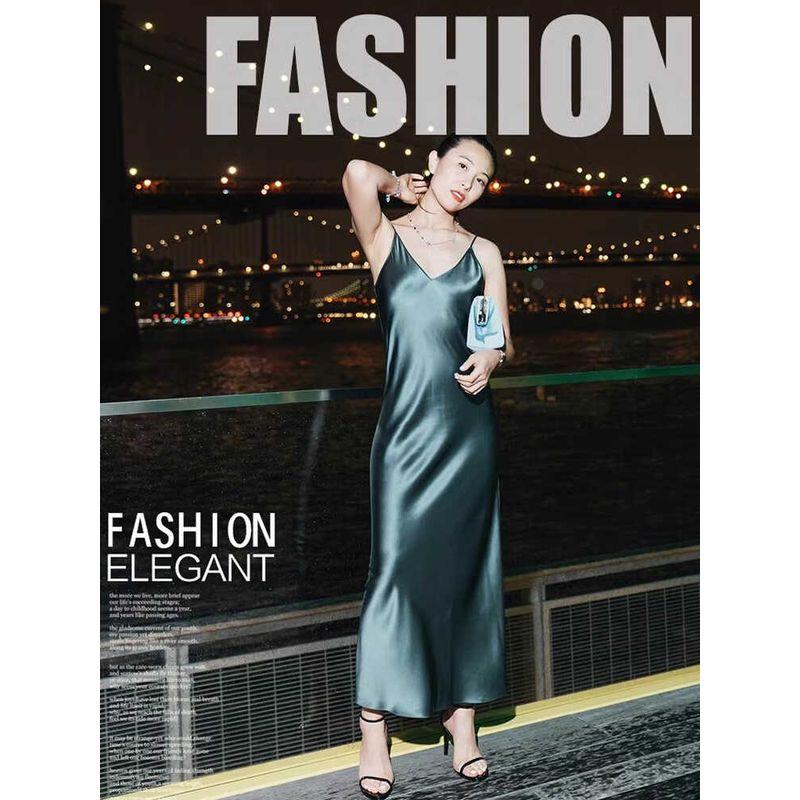 

Модный блогер в стиле INS, такой же стиль, атласный шифон, удобная верхняя одежда, базовая верхняя одежда, длинное платье, юбка на бретелях Dark Green Silk Slip Skirt L