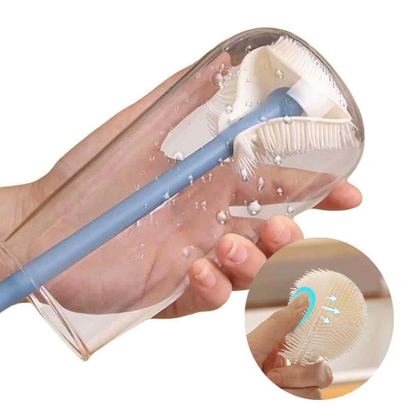 360° Full Cleaning Silicone Brush with Foldable Head Bendable Cup Cleaning Brush Cleaner Long Handle Bottle Glass Cleaning