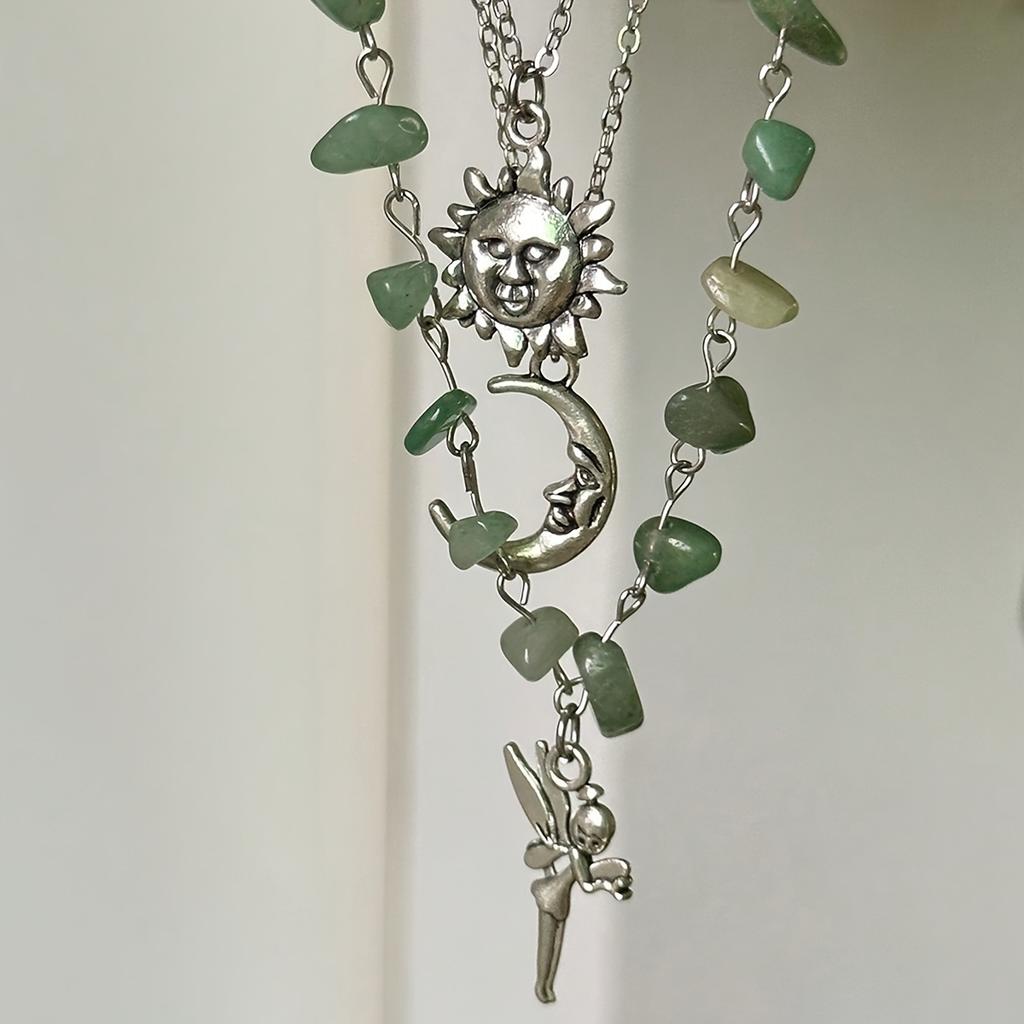 3Pcs Bohemian Layered Necklace Set Simple Beaded Crescent Moon Sun Pendant Necklace