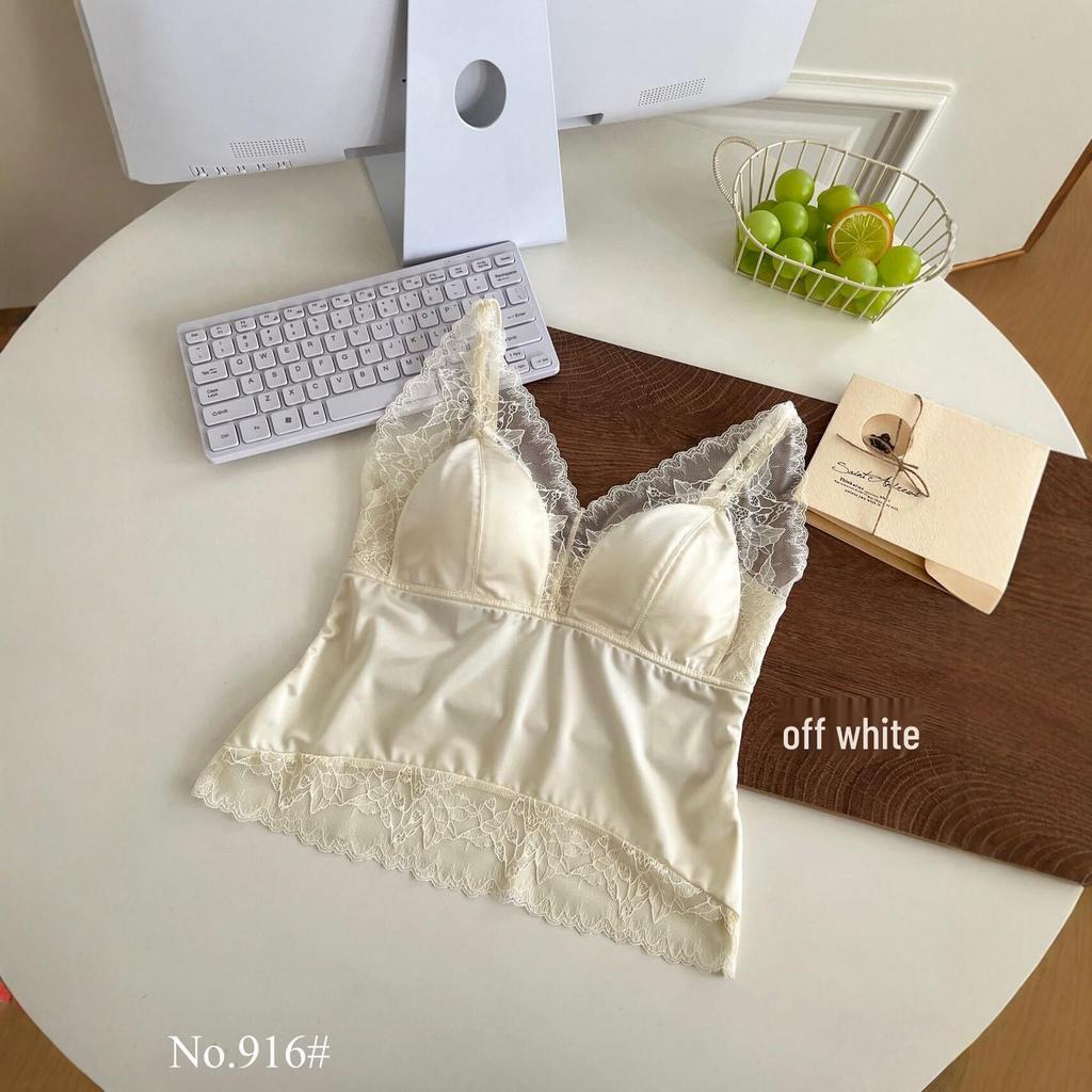 Women's V-Neck French Lace Camisole: Push-Up, Supportive Cups, Beautiful Back Design, Breathable, Anti-Exposure