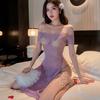 Sexy Lingerie Sexy Pure Lace One-word Collar Uniform Purple Dress Dress Pure Lust Temptation Sleep