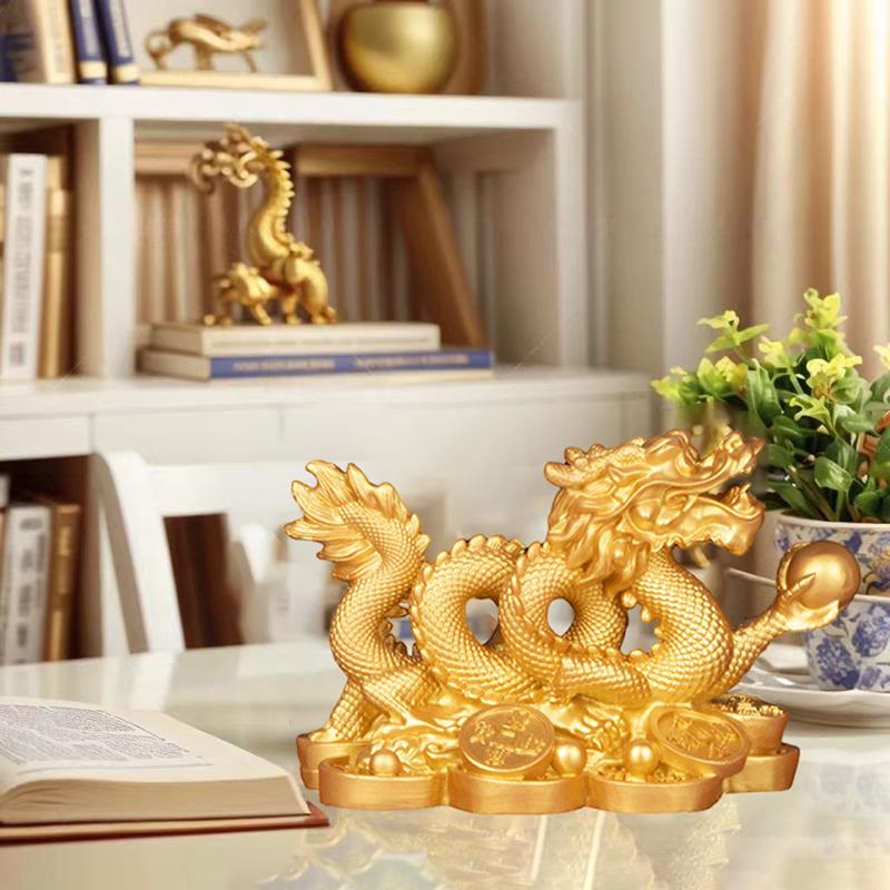 Auspicious Resin Golden Dragon Ornament For Living Room Office Wine Cabinet Craft Feng Shui Decoration