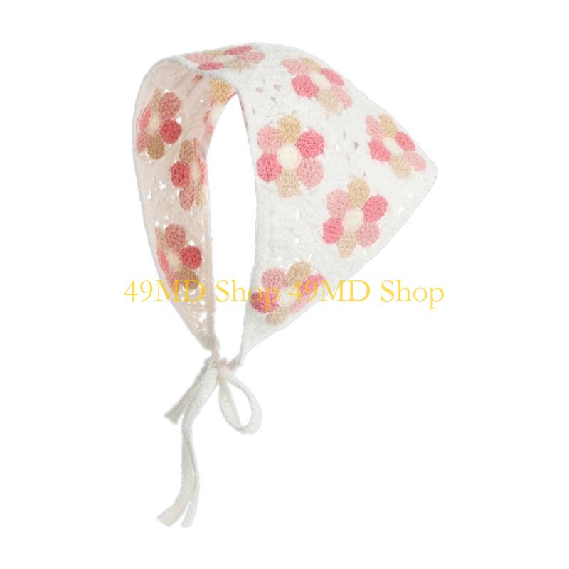 49MD French Crochet Headscarf Hairband for Women Hair Bandanas Ethnic Decorative Headband Bohemian Flower Photo Hair Scarf