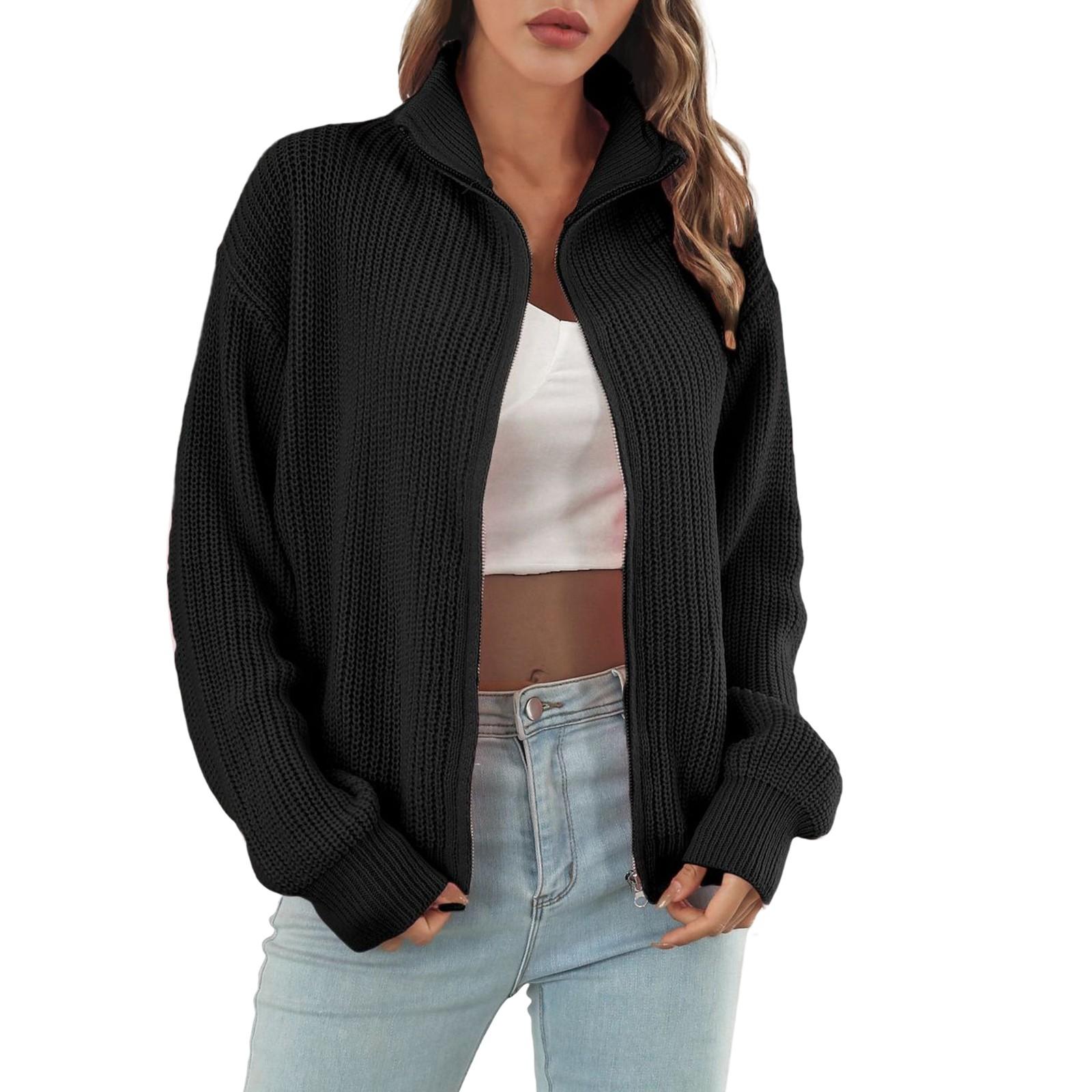 

Женский повседневный модный удобный кардиган с длинным рукавом, уличный тренд, вязаный свитер M чёрный