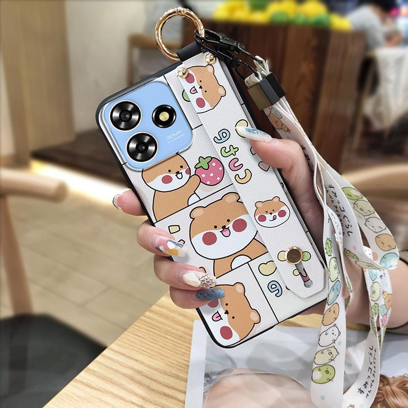 Dirt-resistant Wristband Phone Case For ZTE Blade A73 4G/V50 Smart Anti-knock Cartoon Wrist Strap Phone Holder Soft Case