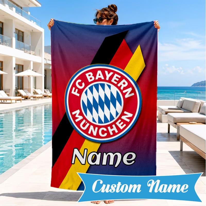 Personalisierbares Strandtuch FC Bayern München Wappen Kunst Mikrofaser Strandtuch, Leicht für Sommerreisen, Schwimmbad Fan Geburtstagsgeschenk