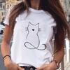 Cute Cat Animal Print T-shirt Round Neck Women's Blouse Fashion Women's Graphic Harajuku Aesthetics