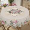 Elegant Romantic Floral Print Tablecloth in Vintage Beige Rose and Daisy Pattern, Round and Rectangular Options