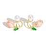 Prjewel Hellrosa Tulpenperlen Ohrstecker Exquisiter Vergoldeter Ohrring für Damen Romantischer Statement-Schmuck Mädchengeschenk