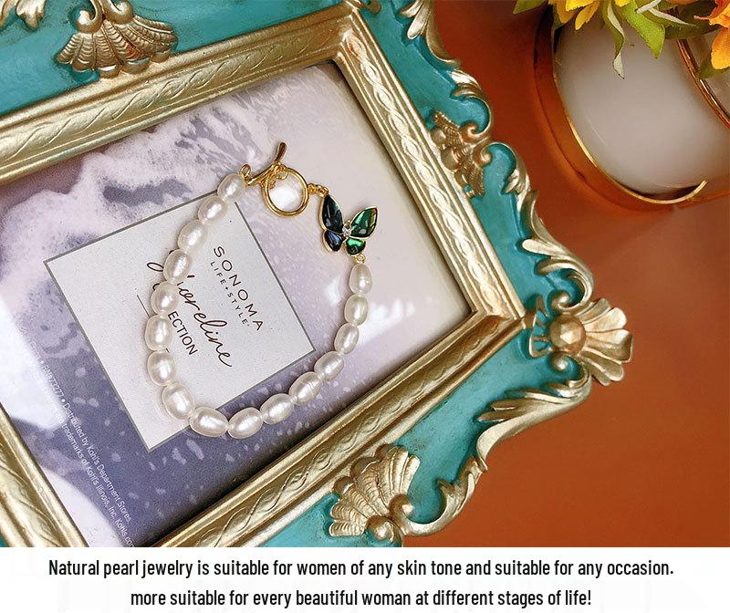 Elegant Freshwater Pearl Necklace Set with Abalone Shell Butterfly Inlays for Women