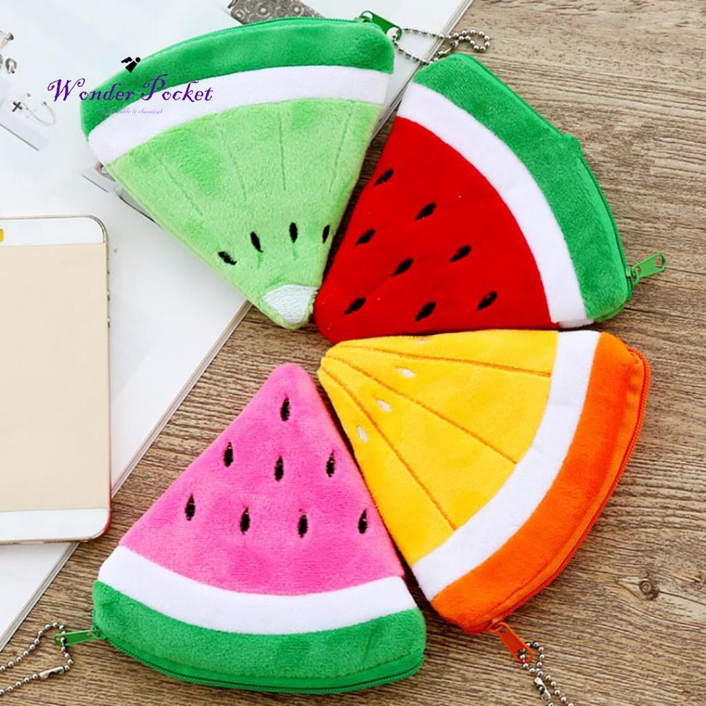 Wonder Pocket Watermelon Orange Fruit Shape Plush Keychain Pendant Coin Pocket Pouch Purse