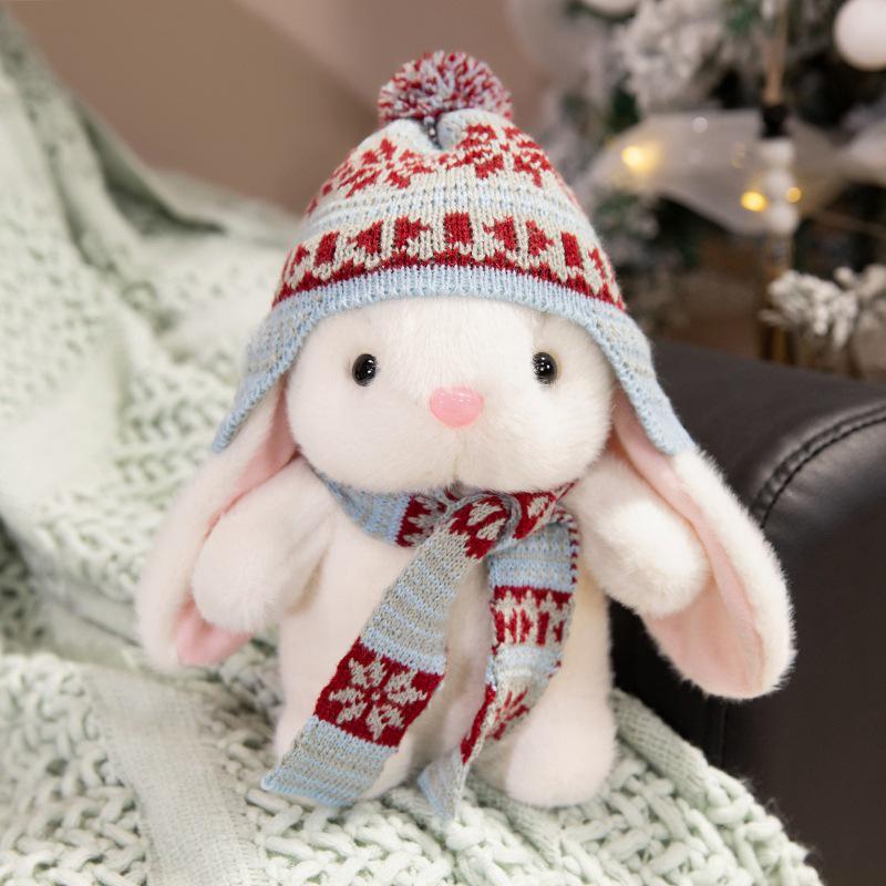 

Рождественский милый плюшевый кролик с висячими ушами и шарфом - Плюшевая игрушка-снежинка в подарок 20 cm розовый/белый