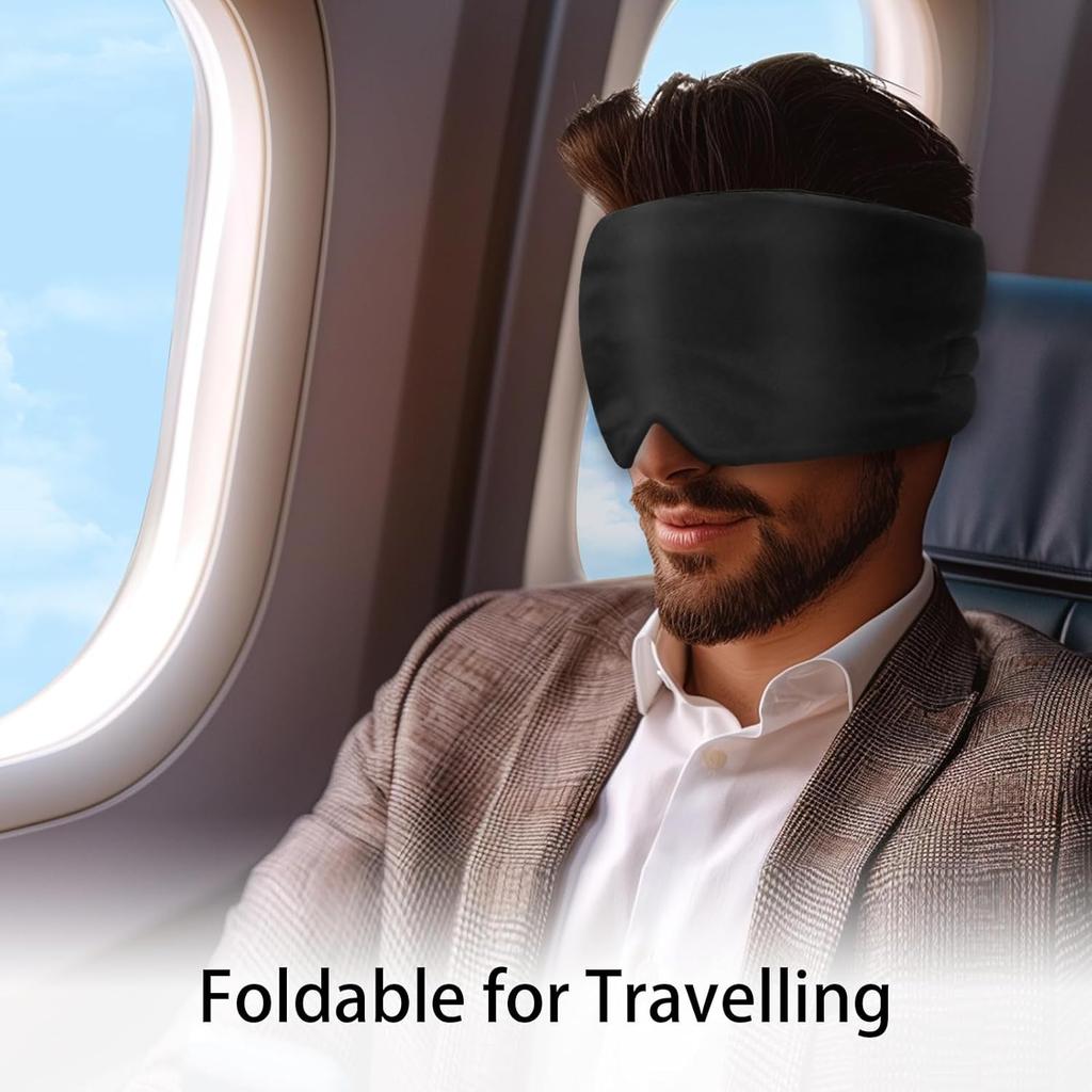 Sleep Mask Silk Eye Mask for Women Men, Soft Sleeping Mask Fully Light Blocking Night Blindfold, Eye Shade Cover with Adjustable Band Wide Velcro,