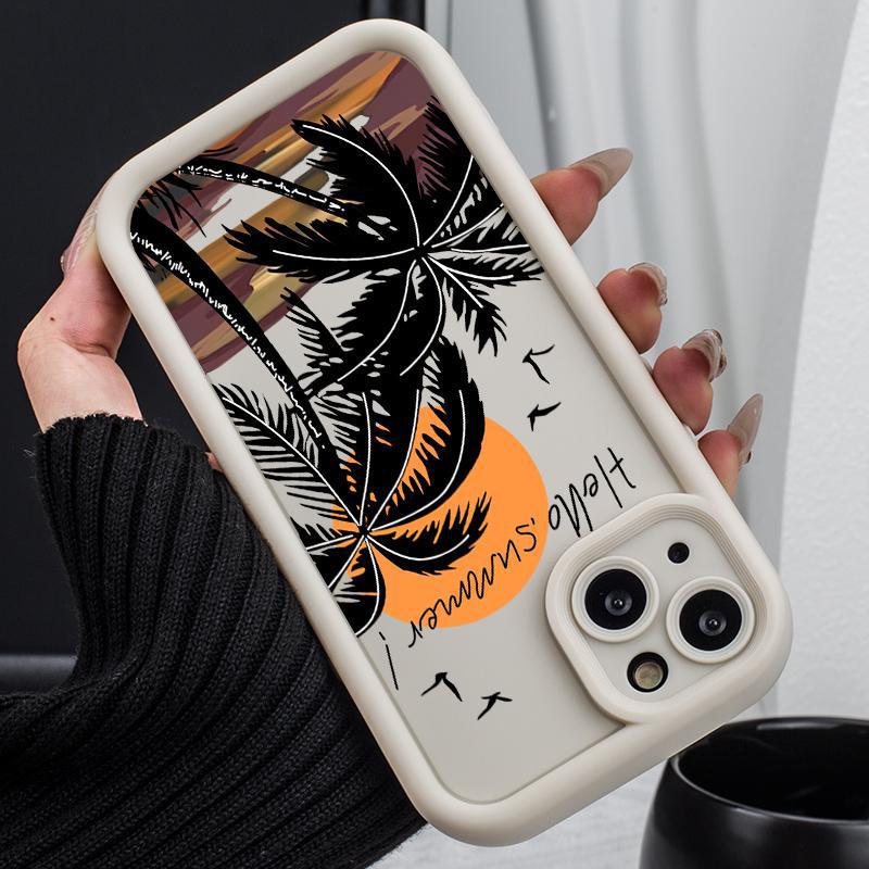 Retro Palm Tree Sunset Pattern Phone Case Shockproof Protective Cover for iPhone