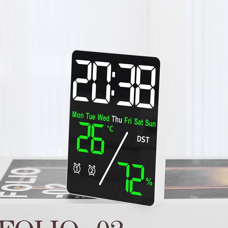 Digital Alarm Clock with Temperature Humidity Week Date Snooze 2 Alarms 3-Level Brightness LED Table Clock 12/24H DST Su