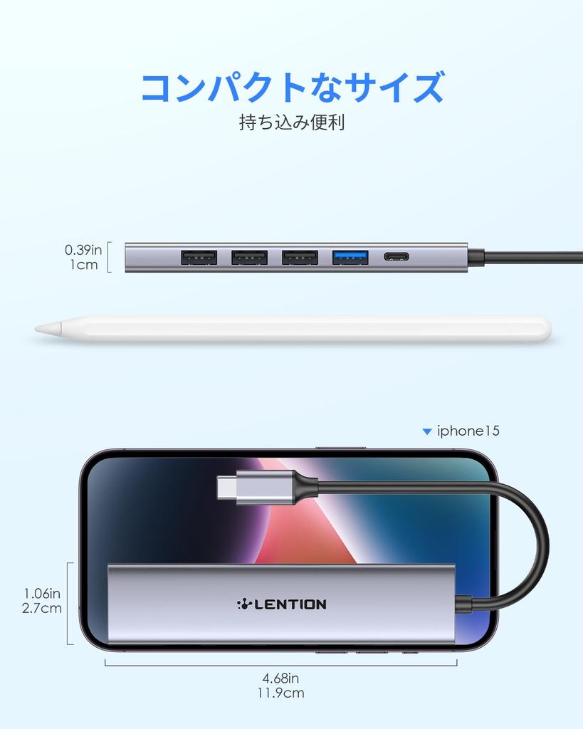 LENTION USB C Hub 100W PD Fast USB 4K USB To Converter Data Transfer Compatible with MacBook Pro iPhone 15 Plus Pro iPad Pro Surface Pro and More