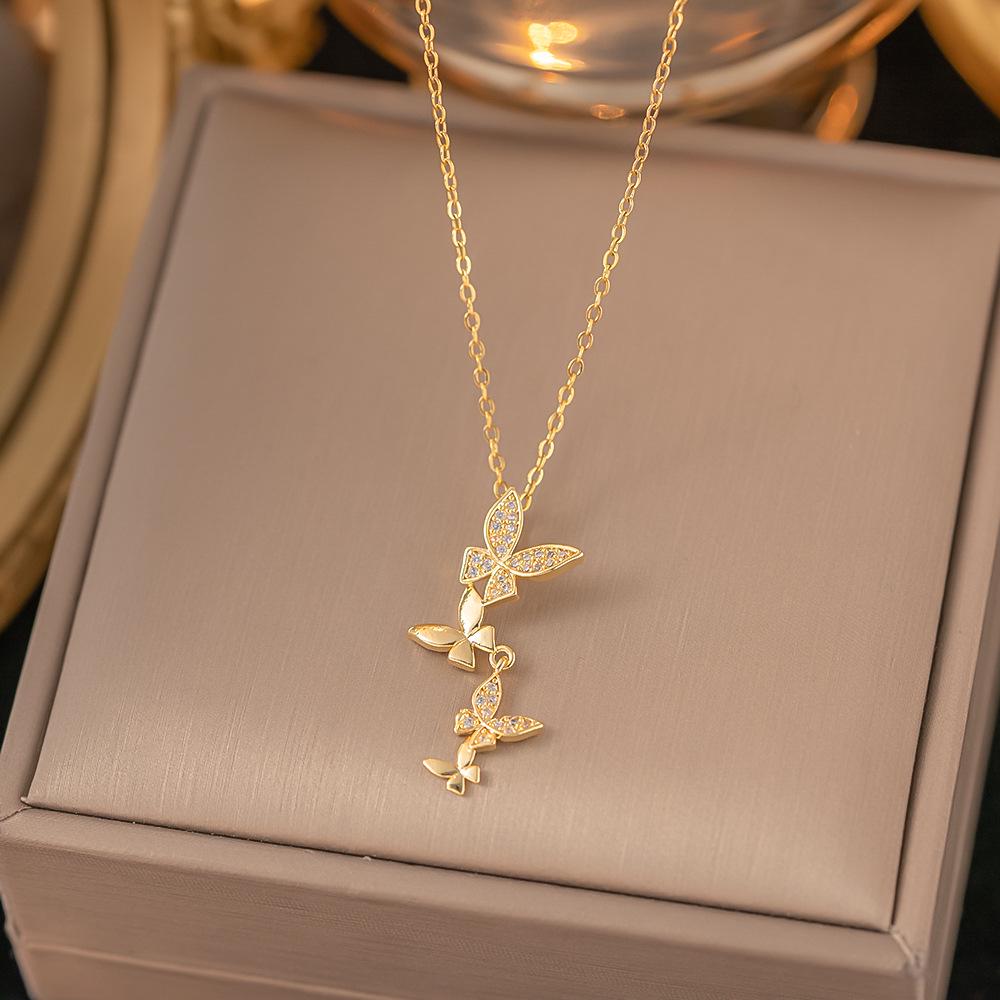 Chic Non-Fading Titanium Steel Necklace for Women with Unique Design and Sparkling Copper Pendant