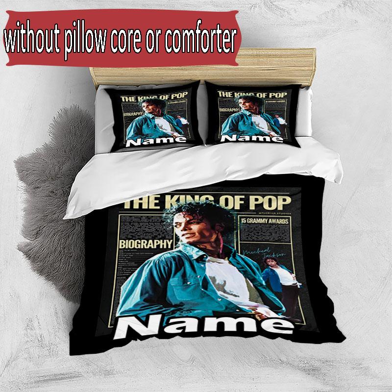 3pcs Duvet Cover Set (1*Duvet Cover + 2*Pillowcase, Without Core), Custom Name Michael Jackson Pattern Bedding Set, Home Bedroom Decor Gift
