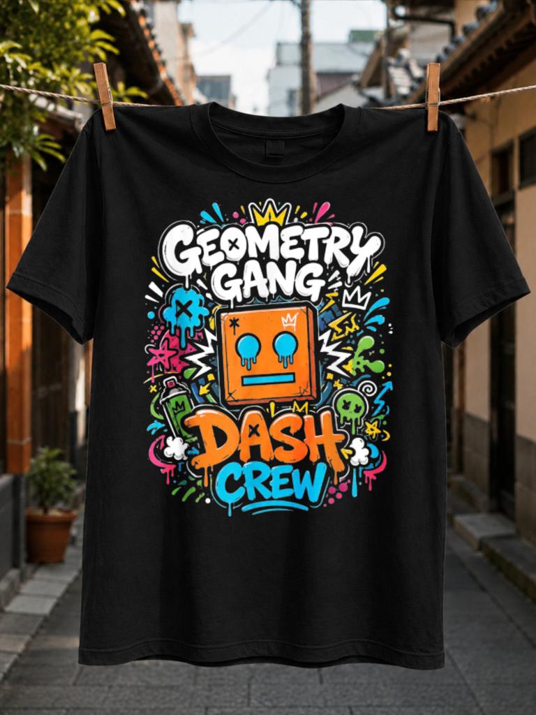 Geometry Gang Dash Crew Graffiti Lettering With Colorful Square Character Crown Stars And Spray Art Unisex All Tshirt