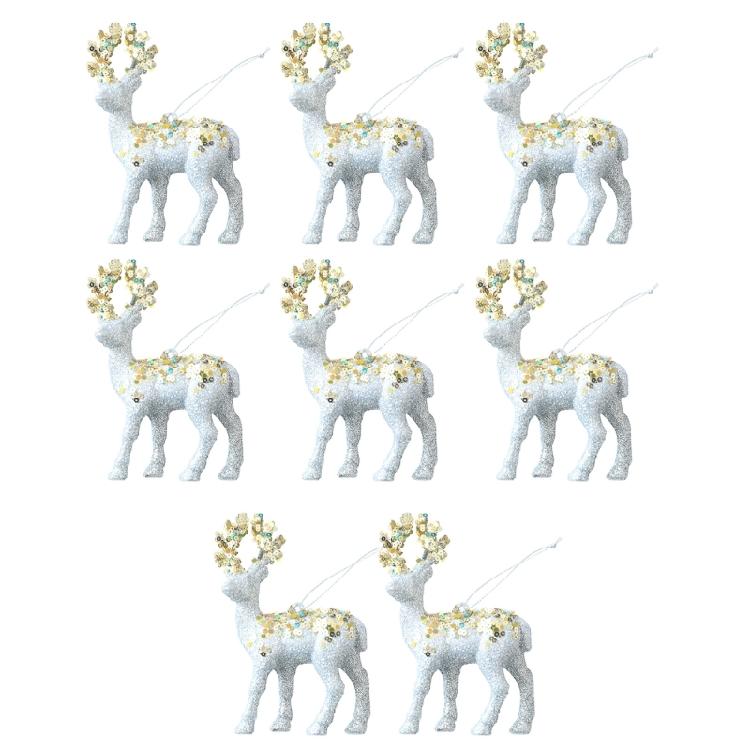 Set of 8 Festives Reindeers Hanging Baubles Tabletop Decoration Deer Shaped Figurines Ornament Holiday Accessories