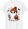 Cute Ghost Drinking Coffee Halloween Ghost Ice Coffee Unisex T-Shirt