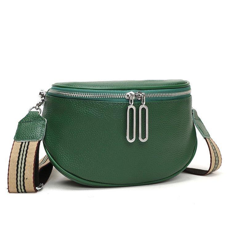 Leather Fashion Saddle Bag Women'S Bag Messenger Bag Double Zipper First Layer Cowhide Bag Shoulder Bag