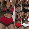 Women  Bra Solid Color Suit Lace Edge Shorts Suit No Rims Underwears