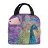 Colorful Peacock Feather Insulated Lunch Bag for Women Children Portable Food Boxes Thermal Lunch Box Tote