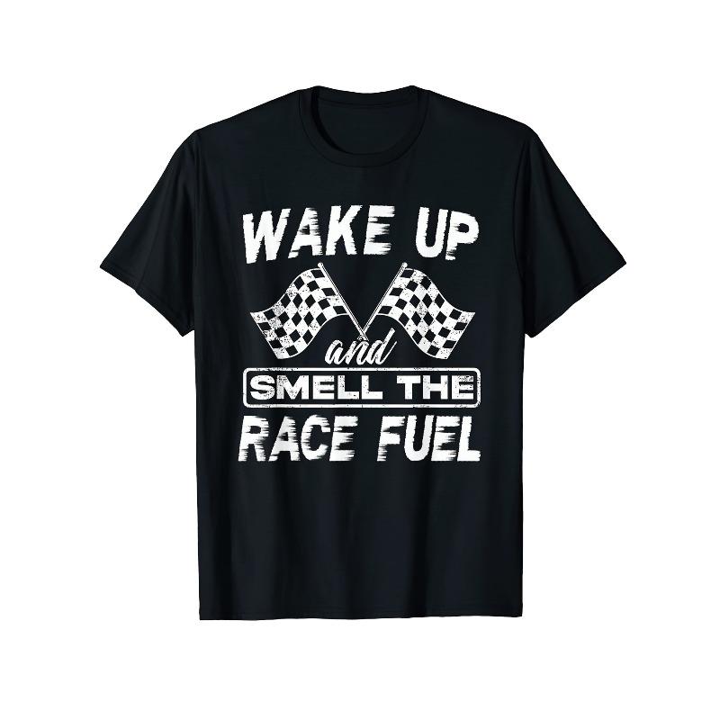 

European sizes Men S Vintage Racing Graphic T-Shirt | Heavyweight Checkered Flags & Wake Up and Smell The Race Fuel Design S чёрный