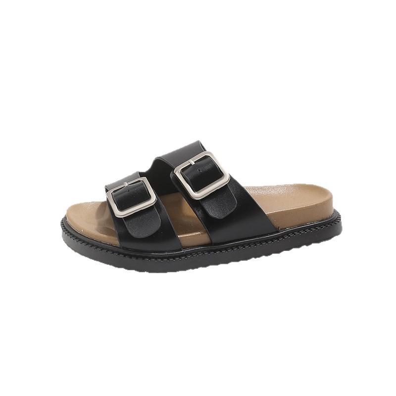 2026 Korean Style Leather Buckle Sandals for Girls - Casual Summer Outdoor Children's Birkenstock-Inspired Half-Closed Shoes