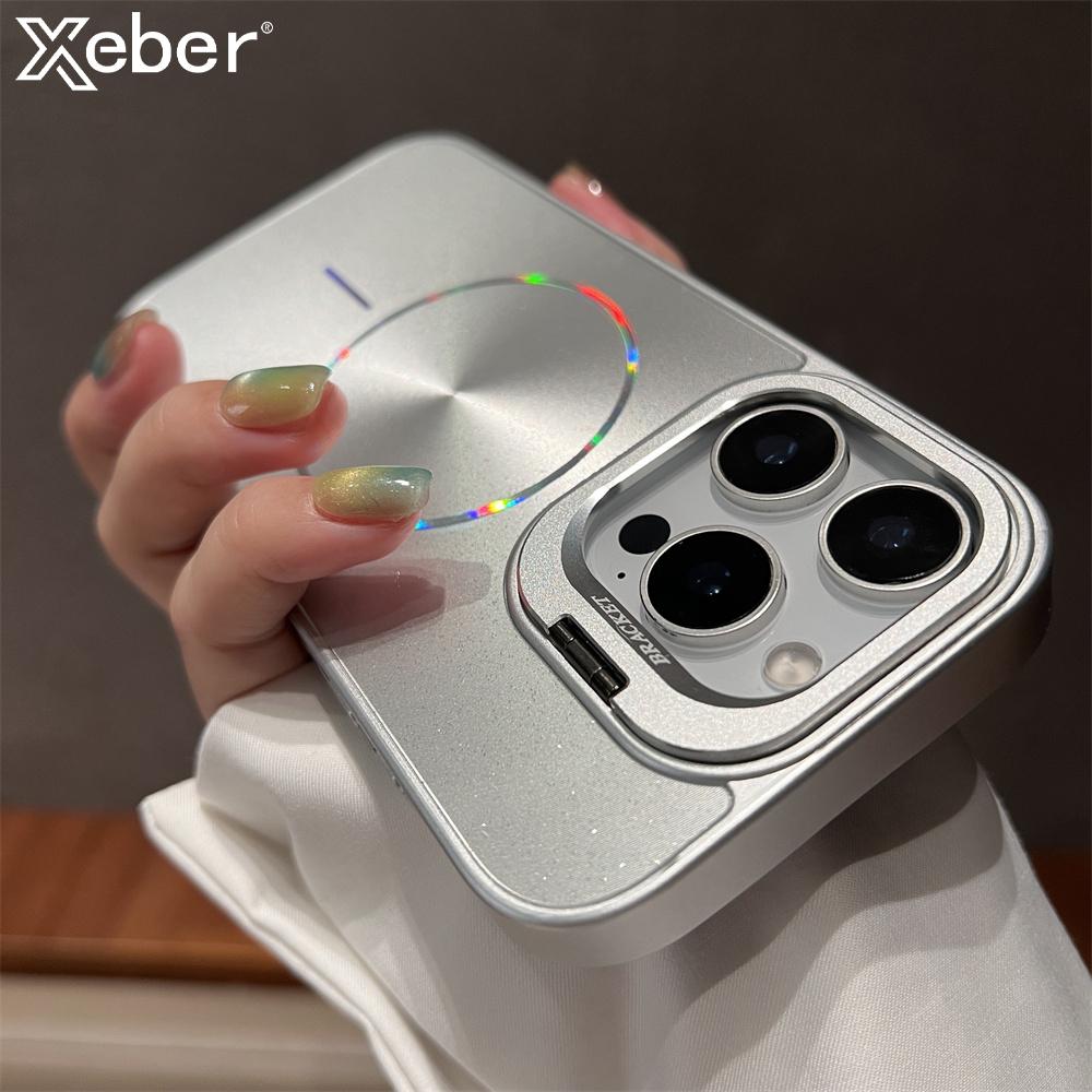 Flip Bracket Lens Protection Stand For Magsafe Magnetic Case For iPhone 14 15 16 17 Pro Max 13 12 11 Laser Aurora Bling Cover
