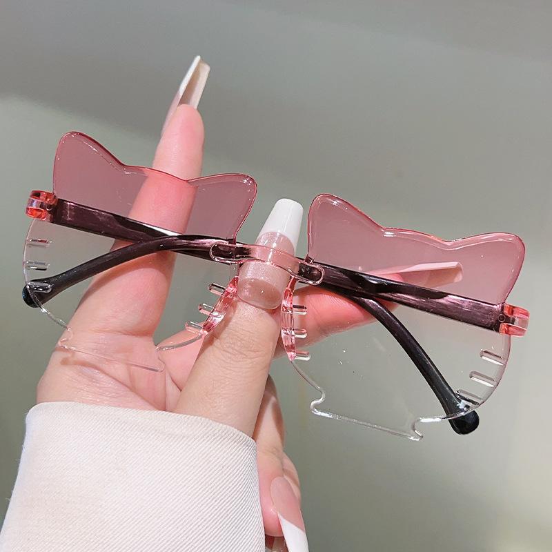 Cute Kitten Face Lenses, Rimless Sunglasses, Fashionable Color Matching, Cartoon Children's Photo Concave Sunglasses