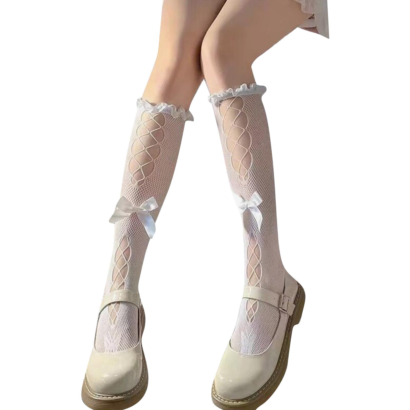 

Белые кружевные носки E Desire Style Calf Socks JK Socks, детские носки средней длины с черным кружевом, японские белые чулки длиной до середины ноги One Size белый